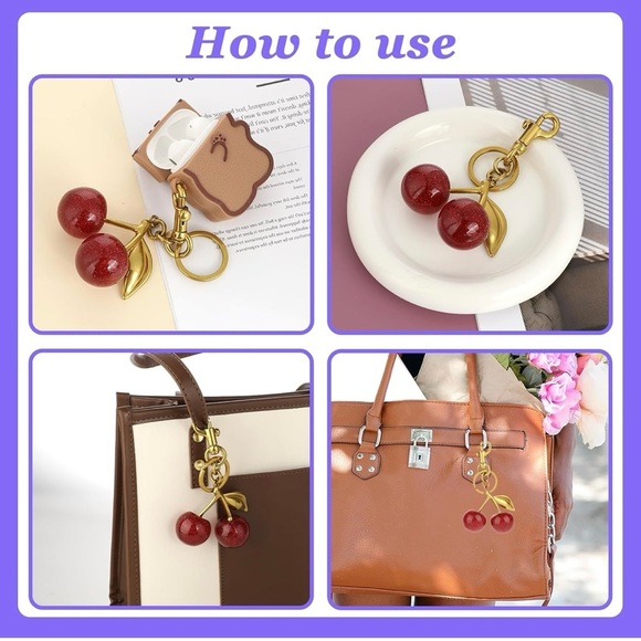 🍒🍒Red Cherry Keychain with Gold Accents🍒🍒NWT - Picture 4 of 8